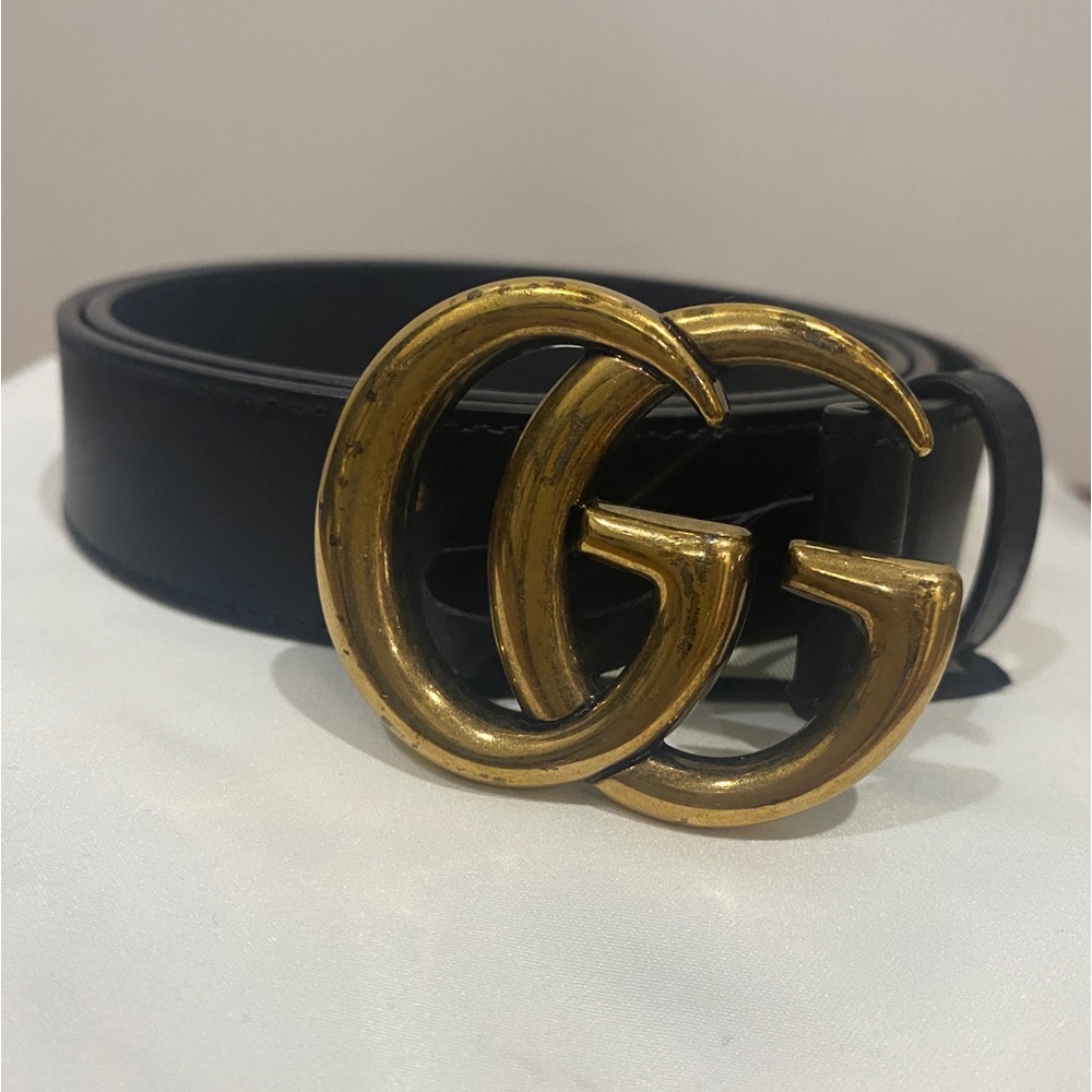 Gucci Gold GG Black Leather Belt (85 cm)